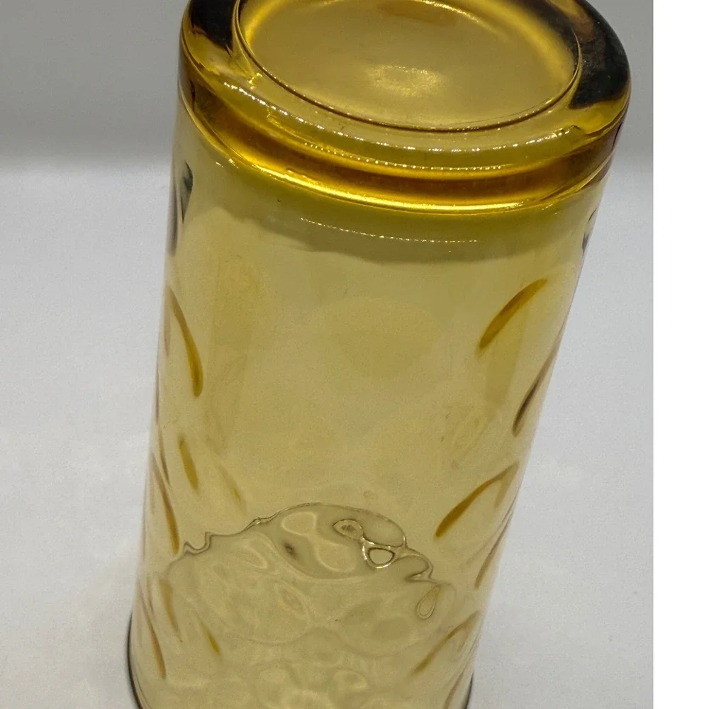 VTG Amber Eldorado Gold Hazel-Atlas Rain Drops Thumbprint‎ Glasses Set of 3 MCM